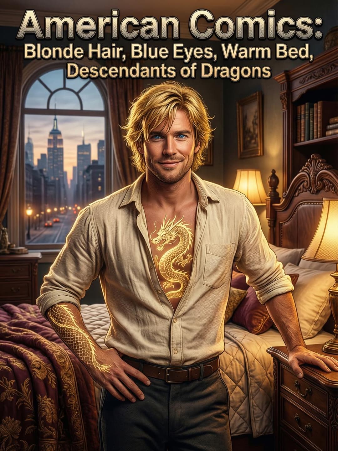 American comics: blonde hair, blue eyes, warm bed, descendants of dragons cover