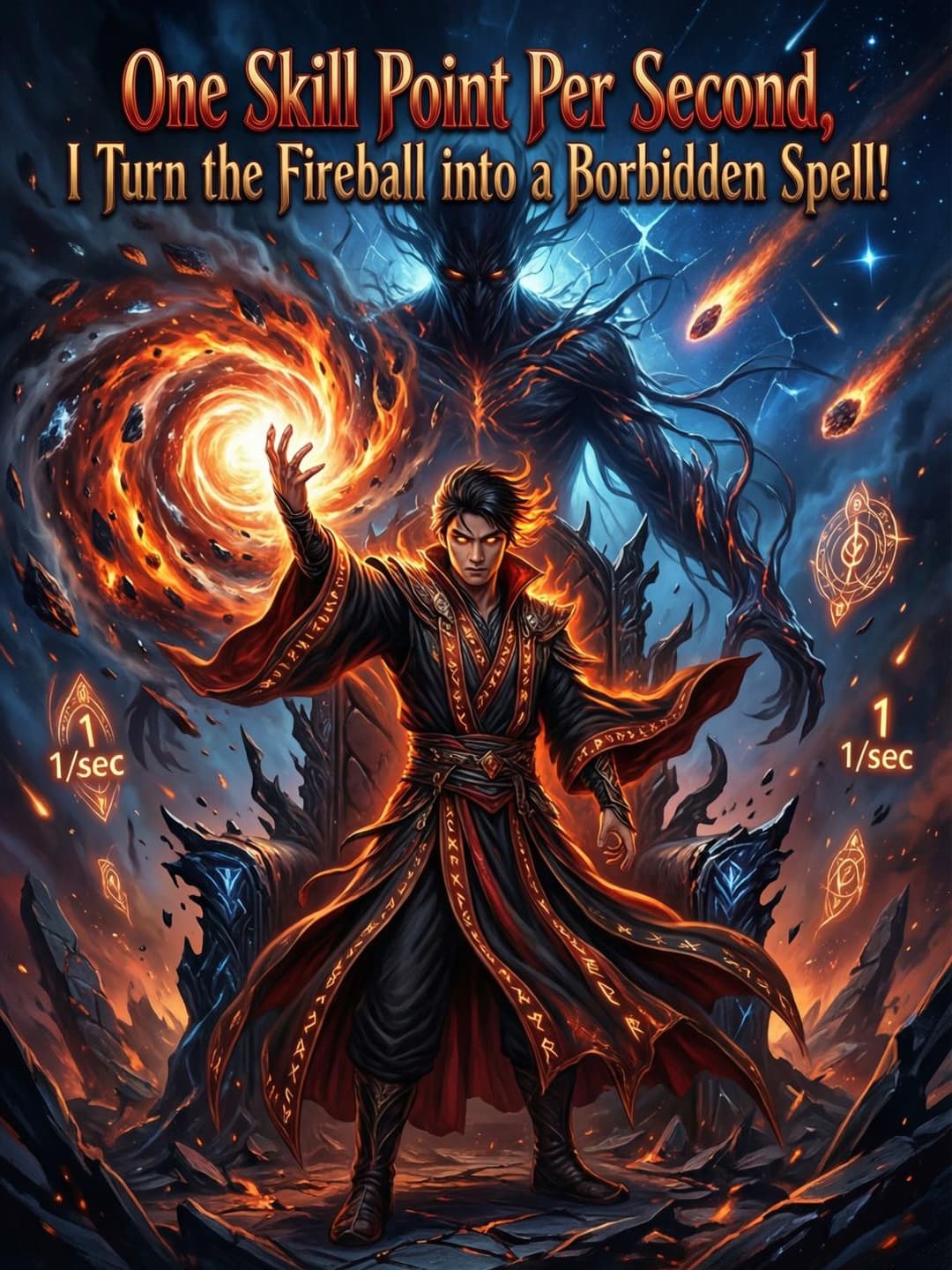 One skill point per second, I turn the fireball into a forbidden spell cover