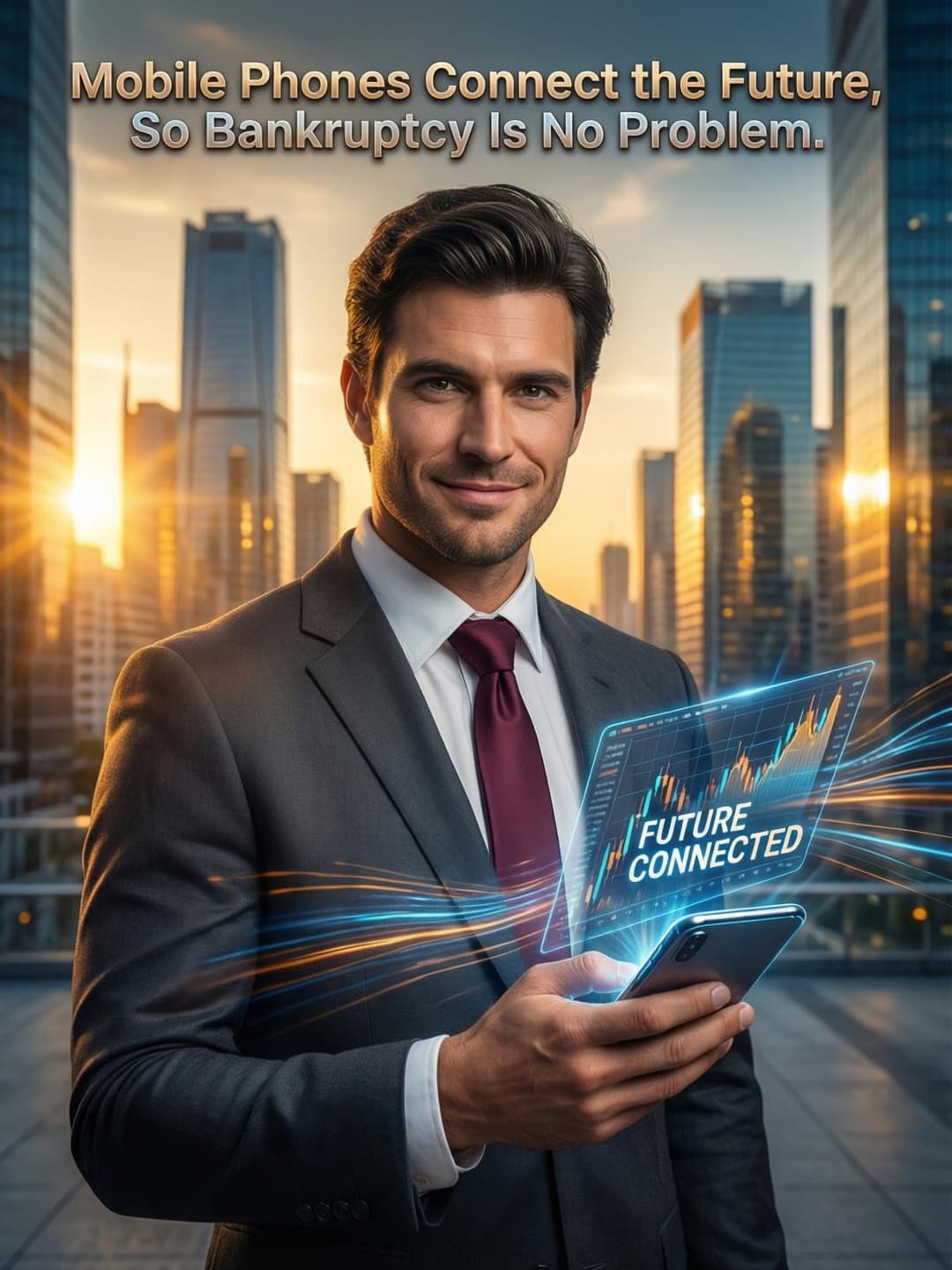 Mobile phones connect the future, so bankruptcy is no problem cover